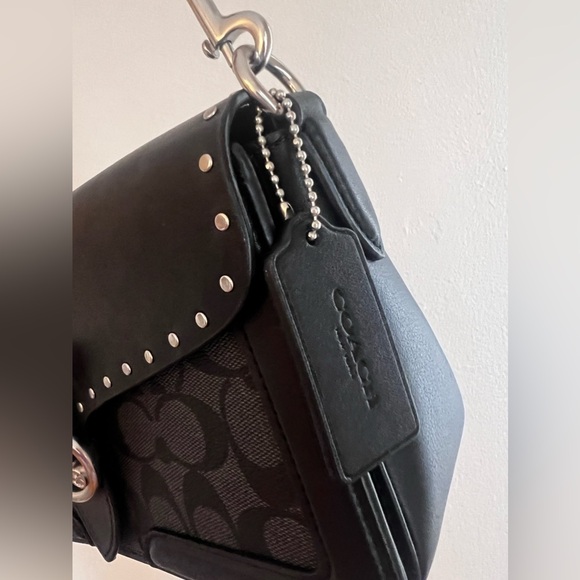 Coach Georgie Colorblock Signature Canvas With Rivets Leather Shoulder Bag - Picture 3 of 7